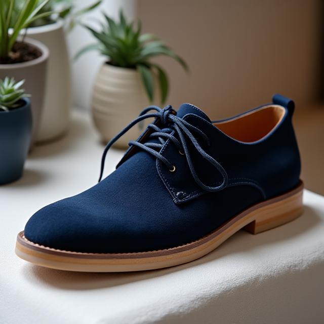 Zapato Blucher de serraje en azul marino, ideal para un estilo casual elegante.