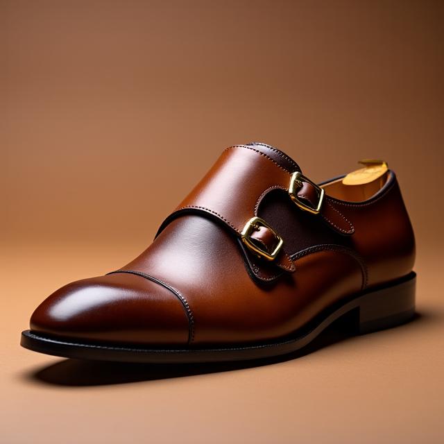 Zapato de piel con doble hebilla Monkstrap en un tono marrón cálido y pulido.
